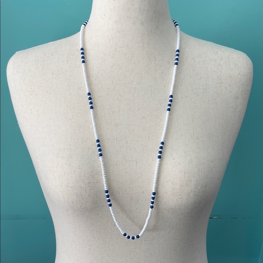 Monet Long White and Blue Bead Necklace